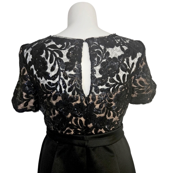 R&M Richards Black Satin & Sequined Lace A-Line High-Low Maxi Dress - Picture 8 of 14